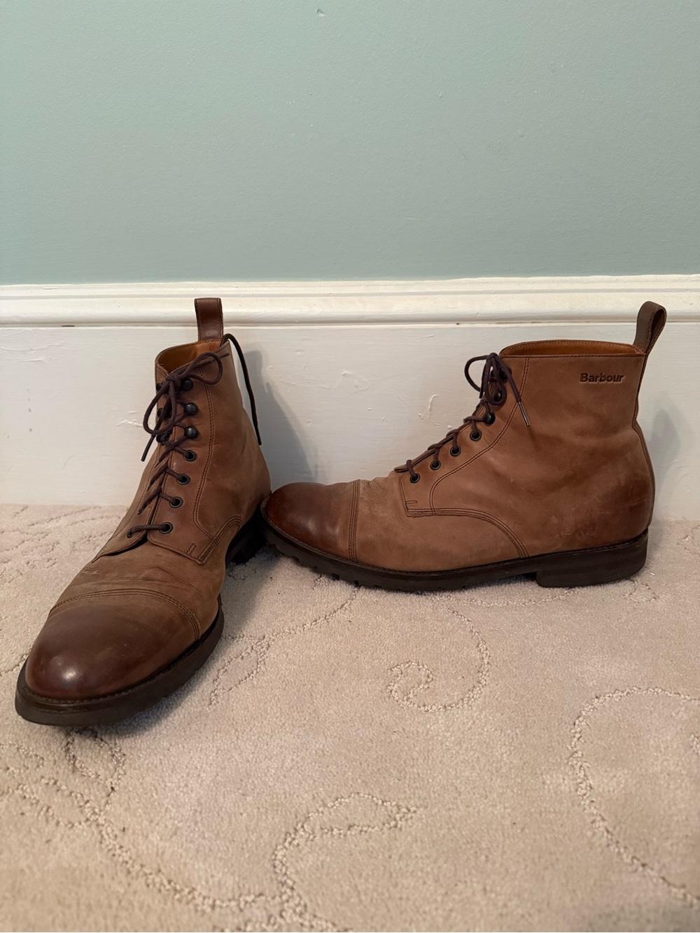 Barbour Men’s Brown Leather Cap Toe Lace Up Boots Size 11